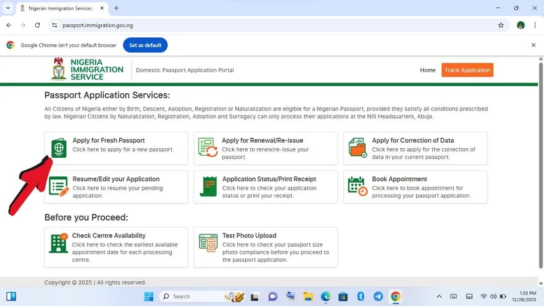 NIS fresh passport image step 2