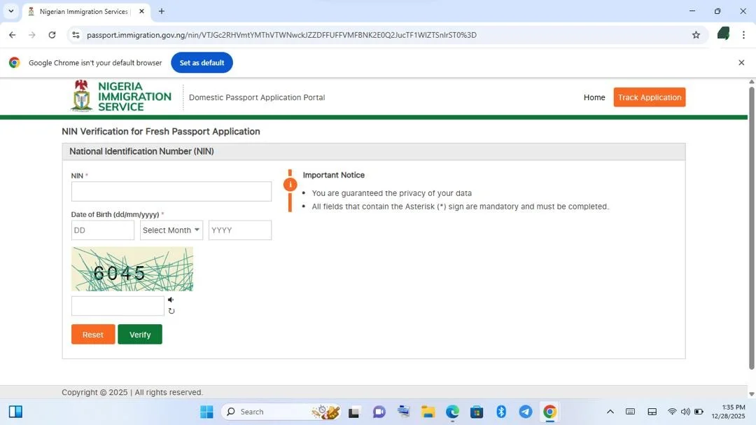 Step 3: NIS NIN verification page screenshot